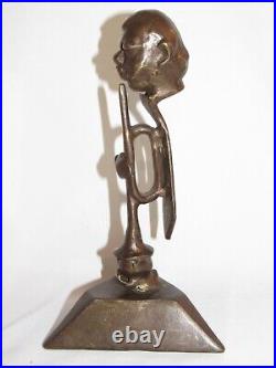 01j10 Abstrait Art Contemporain Statue Sculpture En Bronze Musicien Trompette