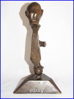 01j10 Abstrait Art Contemporain Statue Sculpture En Bronze Musicien Trompette