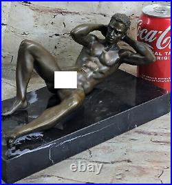 100% Solide Bronze Statue Nue Nu Homme Gay Ouvre Art Déco Figurine