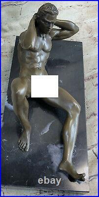 100% Solide Bronze Statue Nue Nu Homme Gay Ouvre Art Déco Figurine