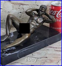 100% Solide Bronze Statue Nue Nu Homme Gay Ouvre Art Déco Figurine Statue