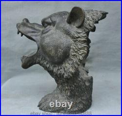 12 Rare Vieille Chine Bronze Animal Noir Ours Tête Art Statue Sculpture