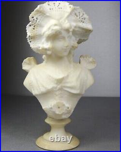 1880/1900 Castelli Sprb Buste Statue Sculpture Albatre Marbre Art Nouveau Femme