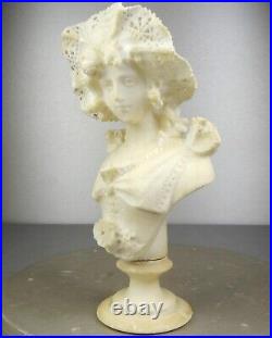 1880/1900 Castelli Sprb Buste Statue Sculpture Albatre Marbre Art Nouveau Femme