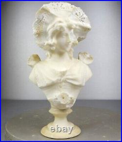 1880/1900 Castelli Sprb Buste Statue Sculpture Albatre Marbre Art Nouveau Femme