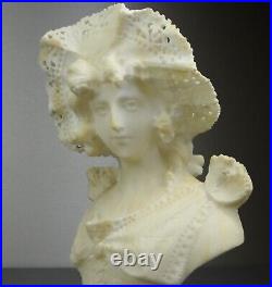 1880/1900 Castelli Sprb Buste Statue Sculpture Albatre Marbre Art Nouveau Femme