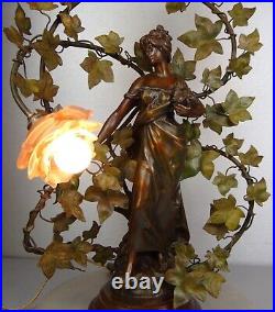 1890/1910 C Ruchot Lampe Statue Sculpture Art Nouveau Deco Femme Fleur Eclairage