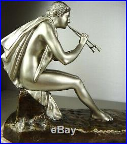 1890/1920 G Obiols Statue Sculpture Ep Art Nouveau Deco Bronze Femme Nue Euterpe