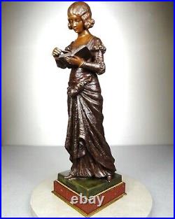 1900/20 L. Delbos Grde. Statue Sculpture Art Nouveau Deco Femme Elegante Lecture