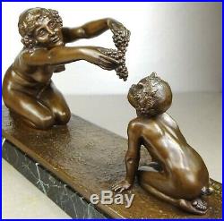 1910/1920 L Alliot Rare Statue Sculpture Art Deco Bronze Nymphe Femme Nue Satyr