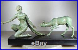 1920/1930 A Ouline Rare Gr Statue Sculpture Art Deco Diane Chasseresse Nue Biche