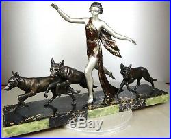 1920/1930 Amelia Cate De Latour Grd Statue Sculpture Art Deco Diane Chiens Loups