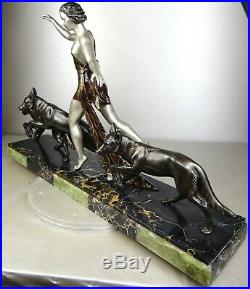 1920/1930 Amelia Cate De Latour Grd Statue Sculpture Art Deco Diane Chiens Loups