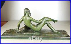 1920/1930 Ary Bitter Rare Statue Sculpture Art Deco Femme Nue Agneau Terre Cuite