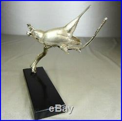 1920/1930 Av Becquerel Statue Sculpture Art Deco Bronze Argente Oiseau Animalier