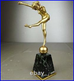 1920/1930 Cjr. Colinet Statue Sculpture Art Deco Bronze Dore Danseuse Nue Boules