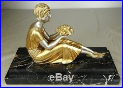 1920/1930 D. H. Chiparus Rare Statue Sculpture Ep. Art Deco Femme Elegante Fruits