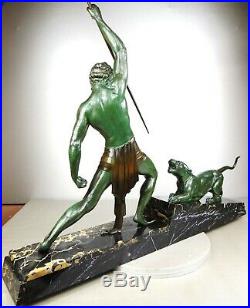 1920/1930 Dh. Chiparus Grande Statue Sculpture Ep Art Deco Chasse Panthere Felin