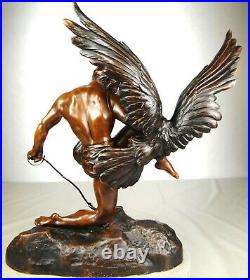 1920/1930 Dh. Chiparus Rare Statue Sculpture Art Deco Chasseur Nu Aigle Herakles