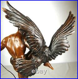 1920/1930 Dh. Chiparus Rare Statue Sculpture Art Deco Chasseur Nu Aigle Herakles