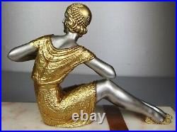 1920/1930 Dh. Chiparus Rare Statue Sculpture Epoque Art Deco Femme Elegante Faon