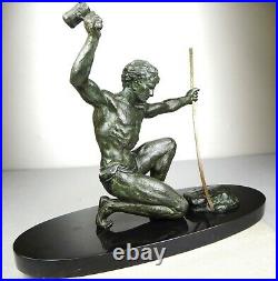 1920/1930 G. Hervor De Roncourt Grde Statue Sculpture Art Deco Homme Athlete Nu