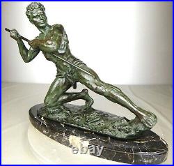 1920/1930 G Hervor Statue Sculpture Art Deco Athlete Nu Homme Javelot Pat Bronze