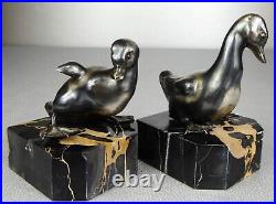 1920/1930 G Rischmann Paire Serre-livres Statue Sculpture Art Deco Bronze Canard