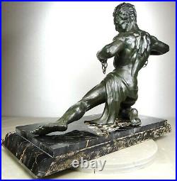 1920/1930 J. De Roncourt Rare Statue Sculpture Art Deco Homme Athlete Nu Hercule