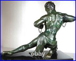 1920/1930 J De Roncourt Statue Sculpture Art Deco Homme Athlete Nu Hercule Sport