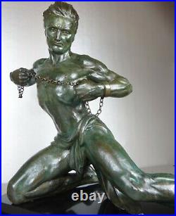 1920/1930 J De Roncourt Statue Sculpture Art Deco Homme Athlete Nu Hercule Sport