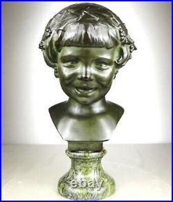 1920/1930 L. Alliot Grand Buste Statue Sculpture Art Deco Bronze Enfant Bacchus