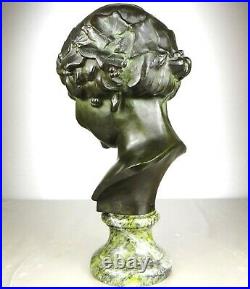 1920/1930 L. Alliot Grand Buste Statue Sculpture Art Deco Bronze Enfant Bacchus