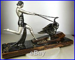 1920/1930 Limousin Rare Grd Statue Sculpture Art Deco Diane Chasseresse 2 Cygnes