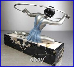 1920/1930 Limousin Rare Statue Sculpture Epoq Art Deco Femme Danseuse Au Cerceau
