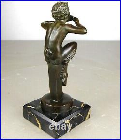 1920/1930 MIC Max Le Verrier Mascotte Automobile Statue Sculpture Art Deco Faune