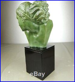 1920/1930 Marcel Bouraine Rare Statue Sculpture Buste Ep. Art Deco Bronze Femme