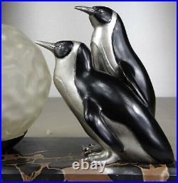 1920/1930 Marcel Bouraine Statue Sculpture Lampe Art Deco Animalier 2 Pingouins