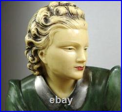 1920/1930 Menneville Grd Statue Sculpture Chryselephantine Art Deco Femme Chevre