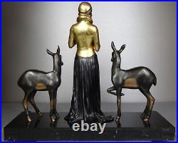 1920/1930 Menneville Statue Sculpture Epq Art Deco Femme Elegante Biches Lecture