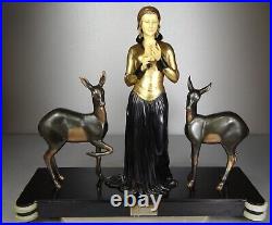 1920/1930 Menneville Statue Sculpture Epq Art Deco Femme Elegante Biches Lecture