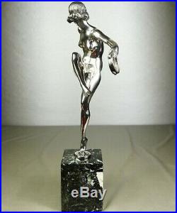 1920/1930 P Le Faguays Grd Statue Sculpture Art Deco Bronze Argente Danseuse Nue