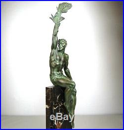 1920/1930 P. Le Faguays M Le Verrier Statue Sculpture Art Deco Athlete Nu Gloire