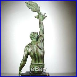 1920/1930 P. Le Faguays M Le Verrier Statue Sculpture Art Deco Athlete Nu Gloire