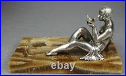 1920/1930 P. Le Faguays Rare Statue Sculpture Art Deco Bronze Argente Femme Nue