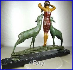 1920/1930 R Loyse Rare Grde Sprb Statue Sculpture Art Deco Diane Danseuse Biches