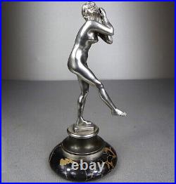 1920/1930 Suprb Statue Sculpture Bronze Argente Ep Art Deco Femme Danseuse Nue