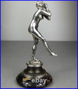 1920/1930 Suprb Statue Sculpture Bronze Argente Ep Art Deco Femme Danseuse Nue