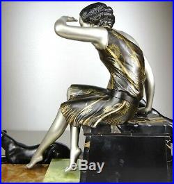 1920/1930 Uriano Grd Statue Sculpture Art Deco Diane Chasseresse Levriers Barzoï