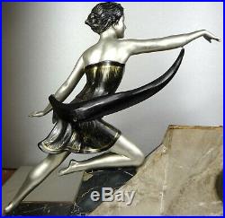 1920/1930 Uriano Rare Pendule Statue Sculpture Art Deco Femme Elegante Cigognes